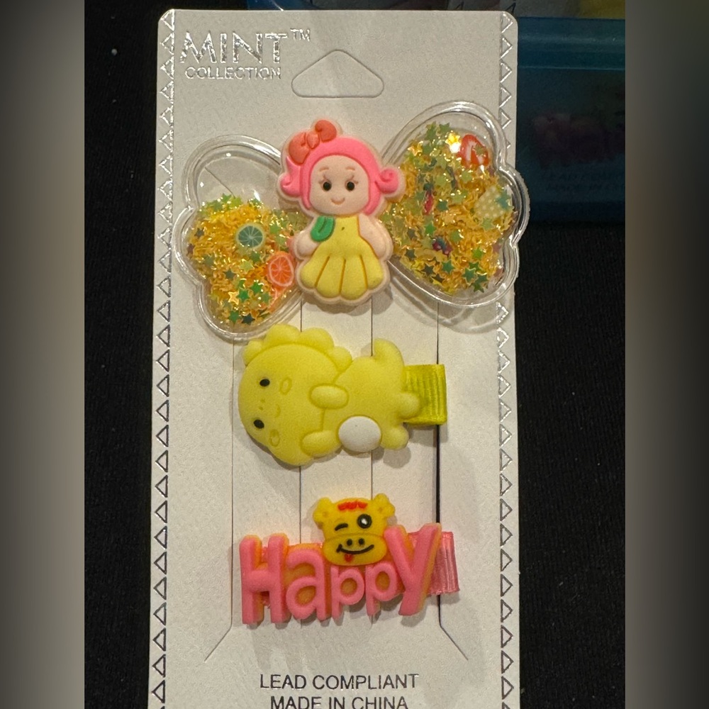 Girls Set of 3 Hair Clips Puffy Mermaid Yellow